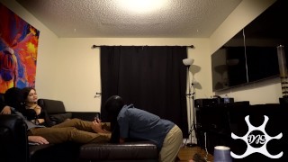 Foot cuck serves wife and master