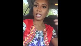 Ebony milf plays with her pussy in car