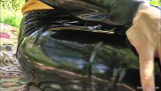 Selfbondage Breathplay in Boots and Catsuit