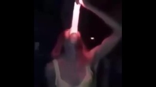 Slut deepthroating glowing dildo