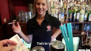 Gorgeous blonde bartender is talked into having sex at work