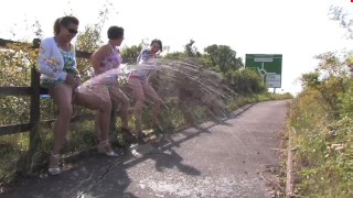 3 mature’s Making a piss fountain