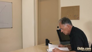 Old and young – Fresh teen fucks her older boss in the office and swallows