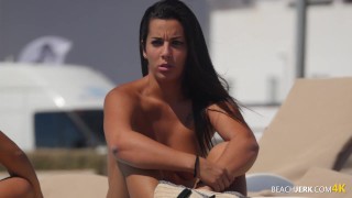 Tanned Beauty Topless on Beach Filmed by Voyeur