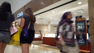 Candid voyeur perfect teen ass spandex at shopping mall