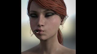 Giantess swallows a tiny woman