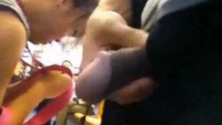 Touch and cum on Thai train