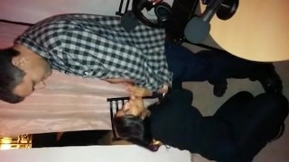 Latina sucking and swallowing two cocks on the radio