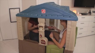 Katie got her fat ass stuck in the play house after devouring on candy