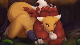 Zonkpunch | Guilmon x Renamon | Animated | Blowjob/Handjob