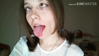 Hot Teen Tongue play and Eye rolling