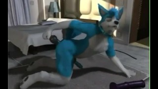 Blue furry playing with dildos – gay yiff animation