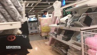Drunk girl with braces flashing big boobs and fingering in IKEA